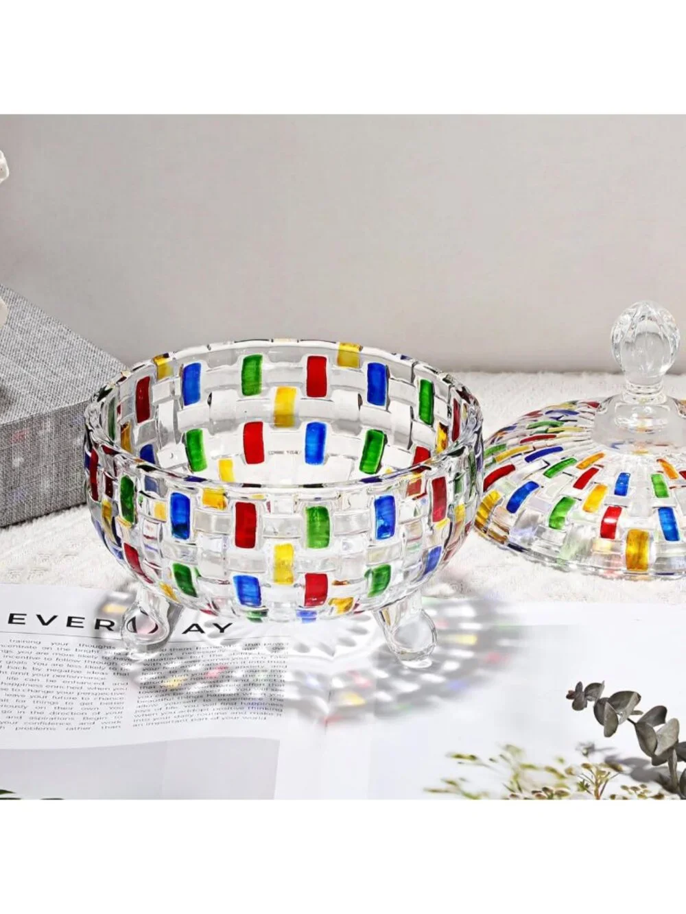 Colorful Crystal Candy Dish with Lid | Decorative Bowl for Chocolates, Nuts
